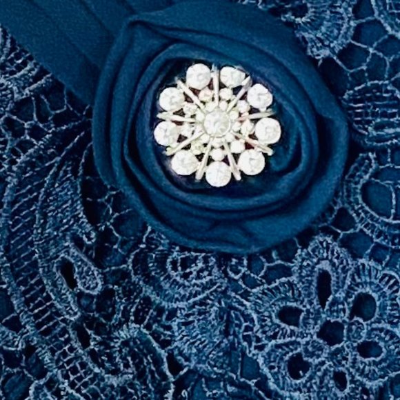 NWT Elegant Navy Chiffon & Lace Evening Dress – Size 12 - Picture 2 of 6